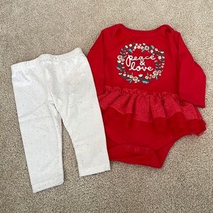 Peace & Love holiday Christmas tutu onesize with matching gold glitter pants
